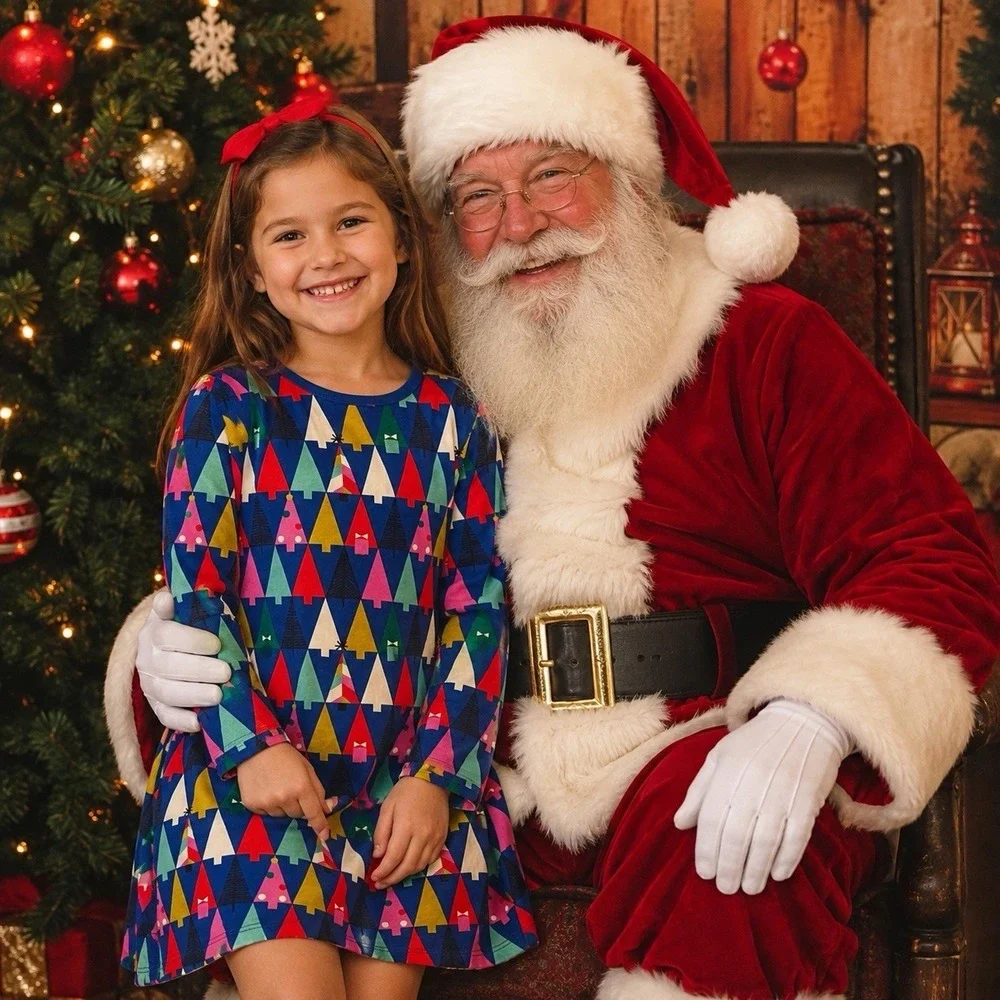 Hanna Andersson Girls 6 7 Christmas Tree Dress Bright Holiday Long Sleeve Cotton